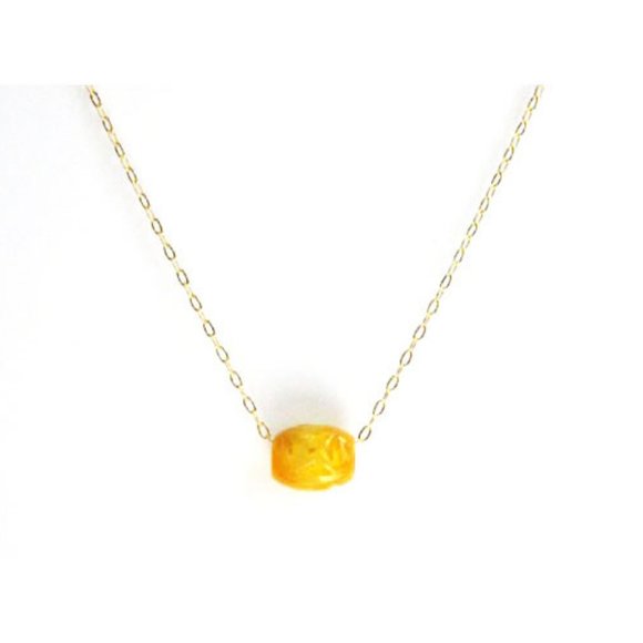 Carved Jade Barrel Gold Chain Necklace