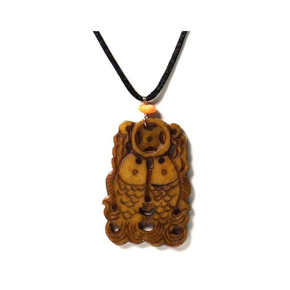 Amber Jade "Double Fish" Pendant Necklace