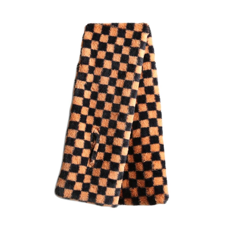 Two Tone White Faux Fur Checker Pull Through Scarf