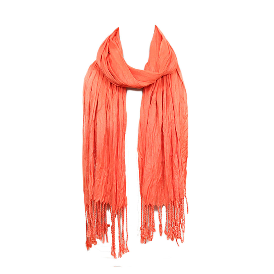 Coral Crinkle Tassel Scarf