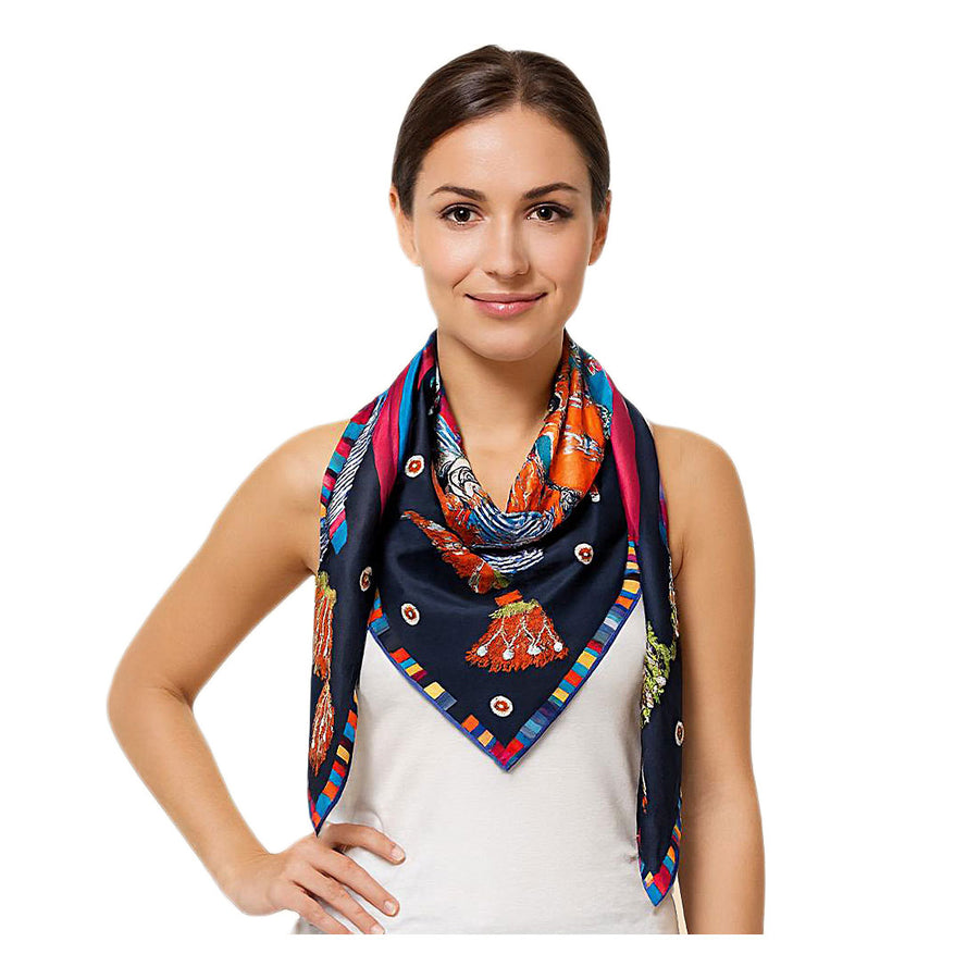 Elegant Intricate Geometric Paisley Print Square Scarf