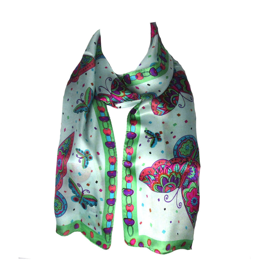 Whimsical Imagery Butterfly Print Blue Silk Scarf