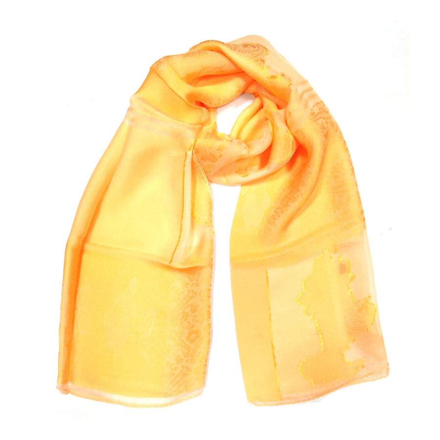 Gold Floral Print Silk Scarf