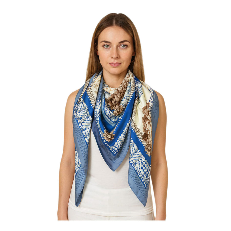 Elegant Turquoise Baroque Silk Feel Square Scarf