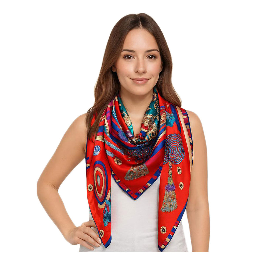 Elegant Intricate Geometric Paisley Print Square Scarf