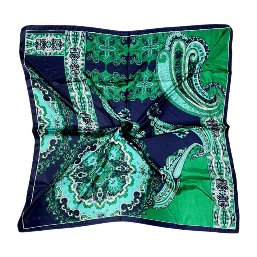 Navy Paisley Pattern Print Square Silky Satin Scarf Shawl