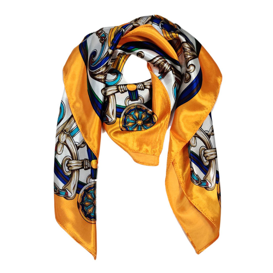 Multi Orange Square Silky Satin Scarf Shawl