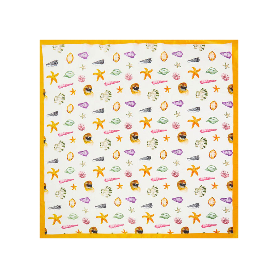 Yellow Coastal Watercolor Seashell Starfish Pattern Printed Square Sil ...