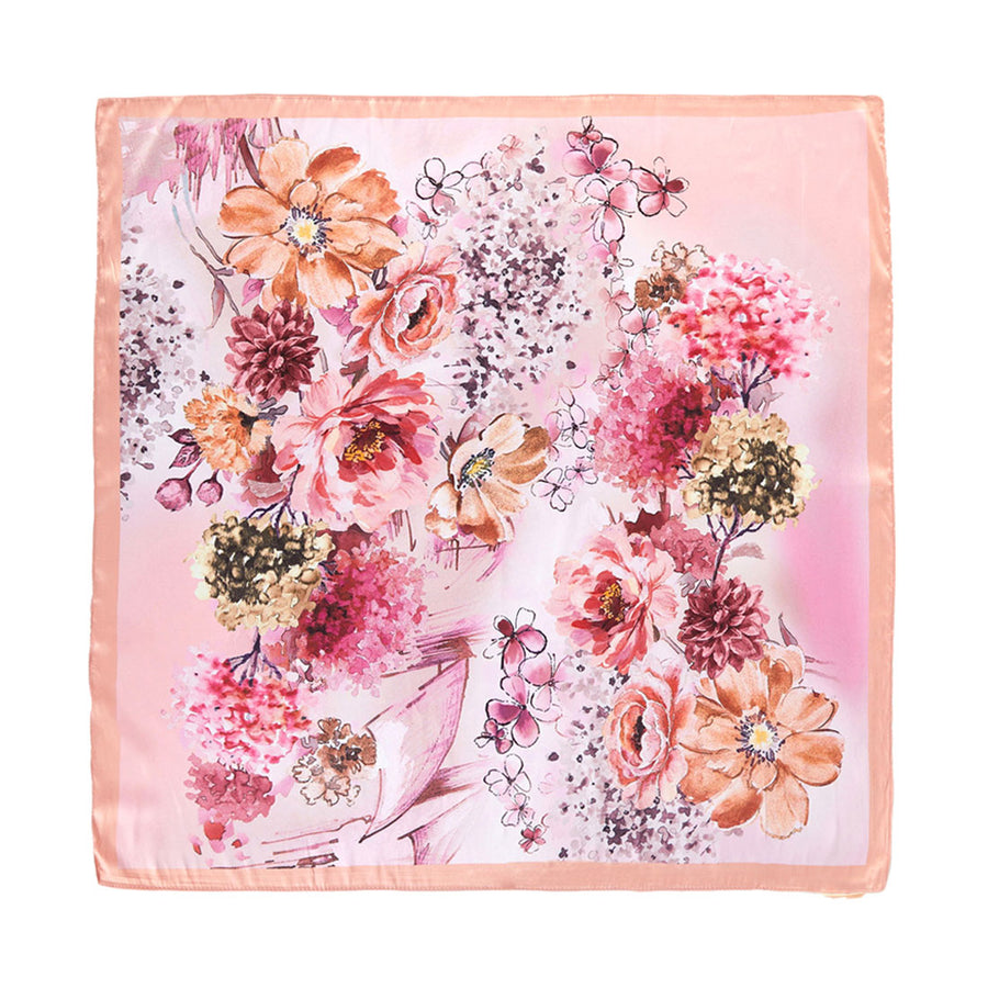 Blush Lavender Watercolor Floral Print Square Silky Satin Scarf