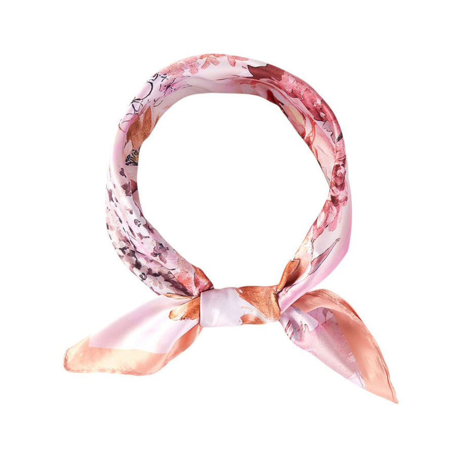 Blush Lavender Watercolor Floral Print Square Silky Satin Scarf