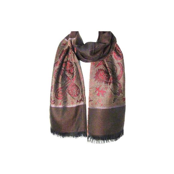 Brown Paisley Metallic Pashmina Scarf Shawl