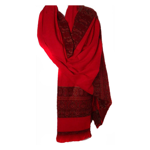 Tibetan Handloom Wool Red Paisley Scarf