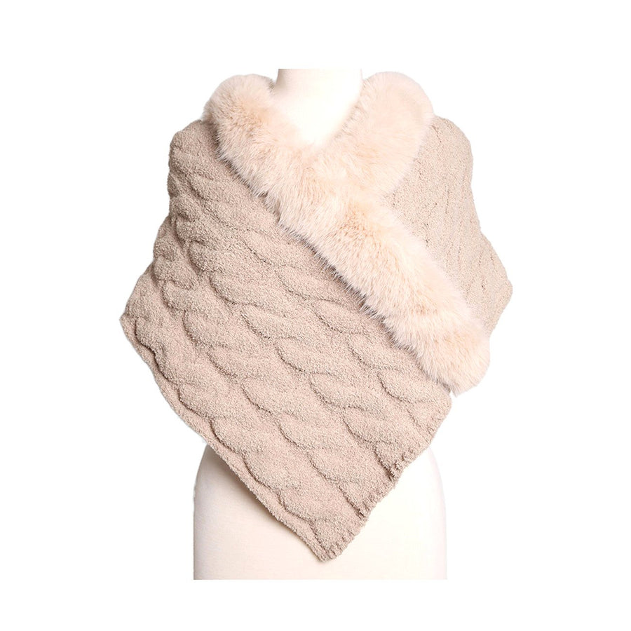 Gorgeous Luxe Beige Faux Fur Cable Knit Shawl
