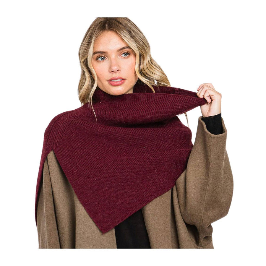 Rust Slit Turtleneck Knit Scarf Shawl