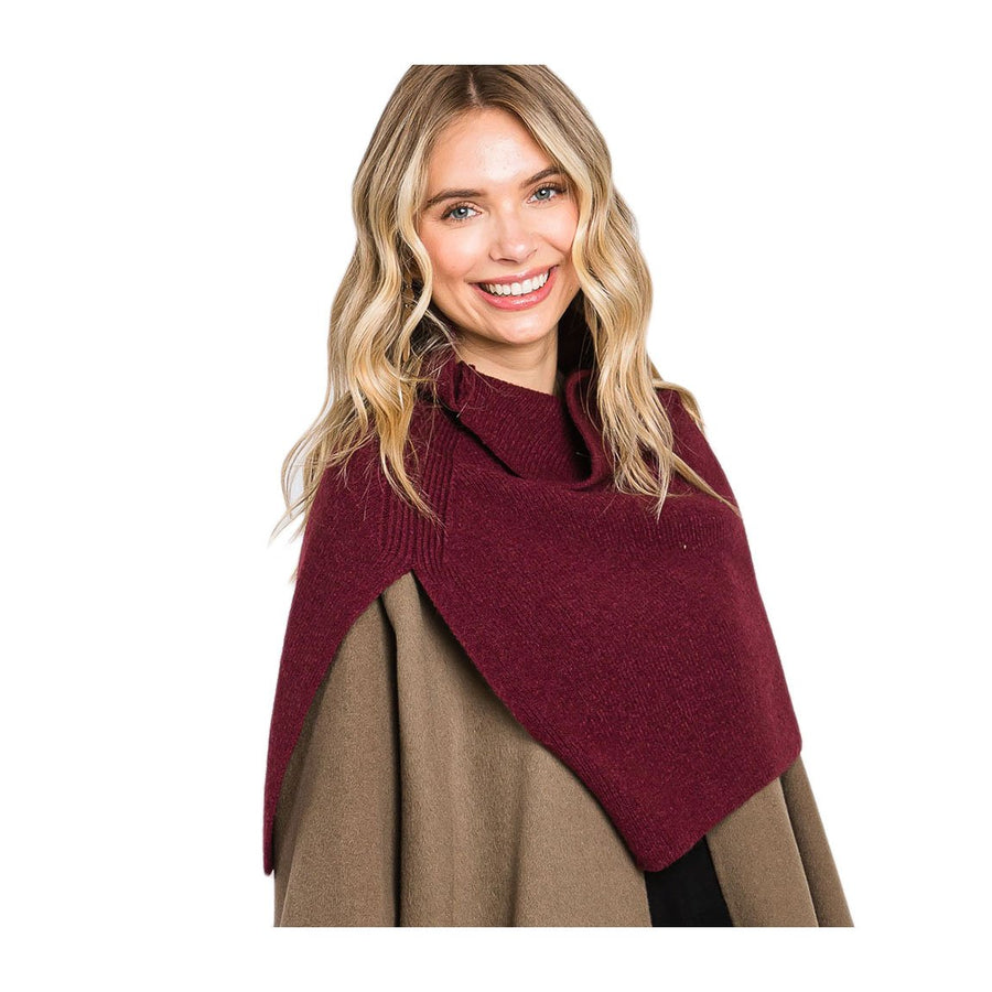 Rust Slit Turtleneck Knit Scarf Shawl
