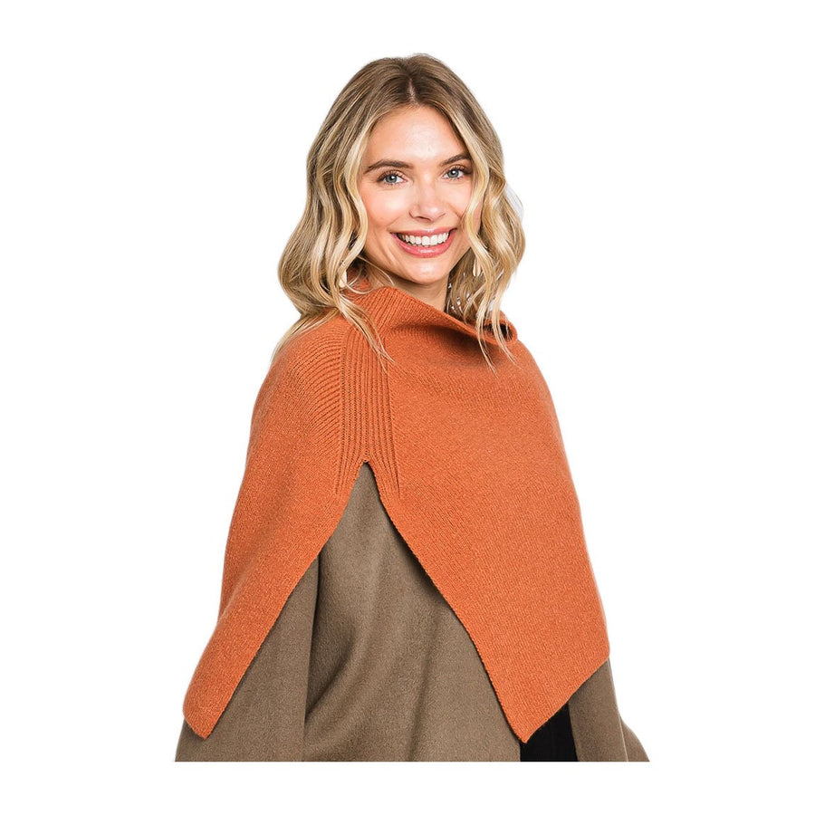 Rust Slit Turtleneck Knit Scarf Shawl
