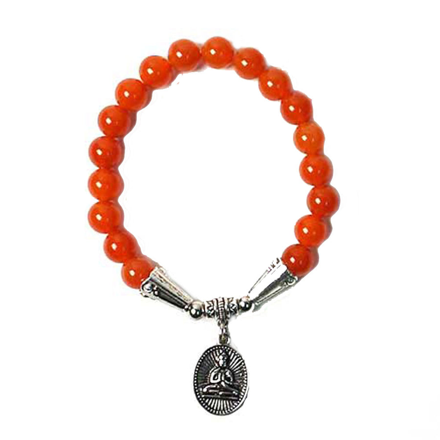 Handcrafted Genuine Carnelian Brown Beads Buddha Stretchy Bracelet