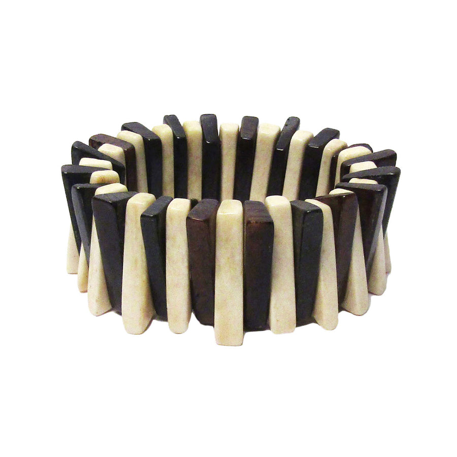 Handcrafted Genuine Cream And Brown Bone Stretchy Statement Bracelet