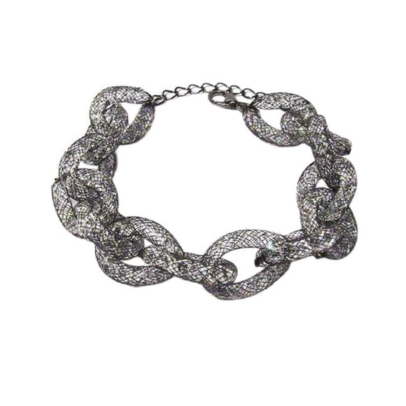 Shimmer Black Mesh Chain Link Bracelet