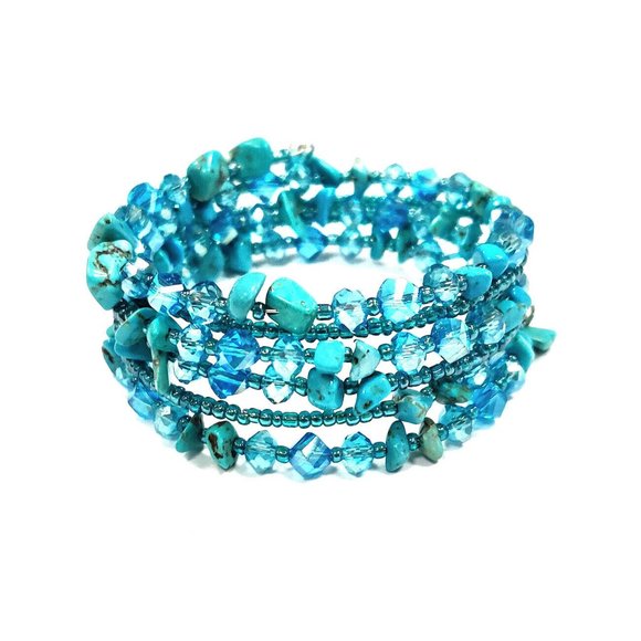 Turquoise Blue Stone Wrap Wire Bracelet