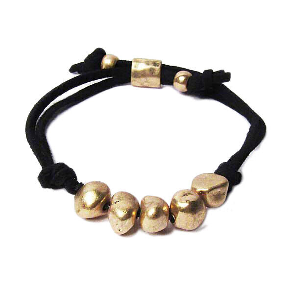 Vintage Gold Tone Nuggets Black Suede Bracelet