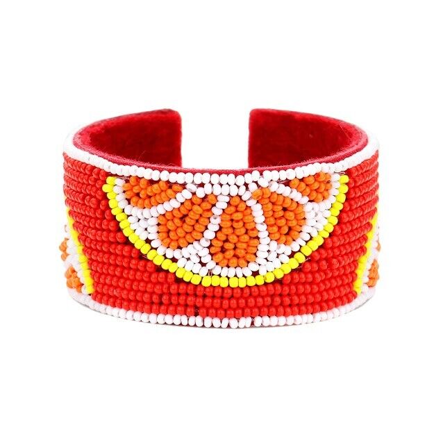 Gorgeous Beaded Orange Cuff Bangle Bracelet