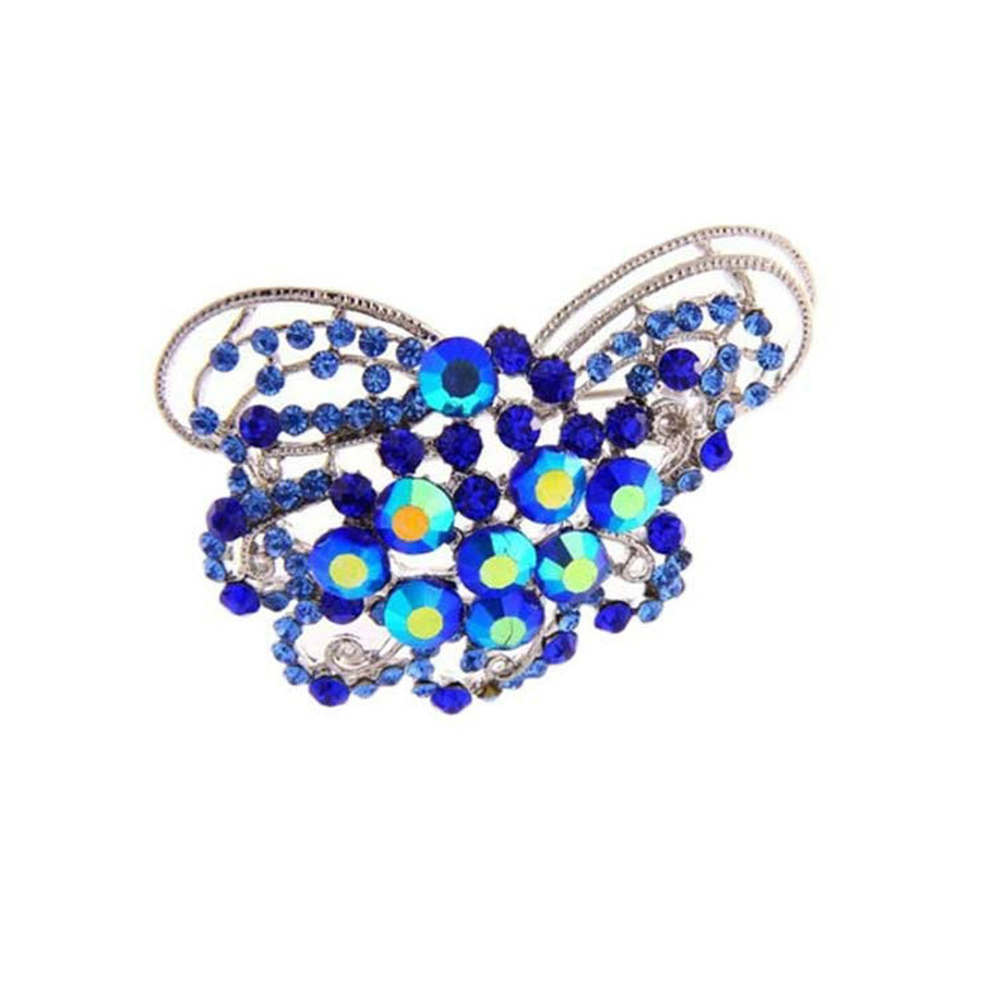 Sapphire Blue Crystal Bouquet Silver Brooch