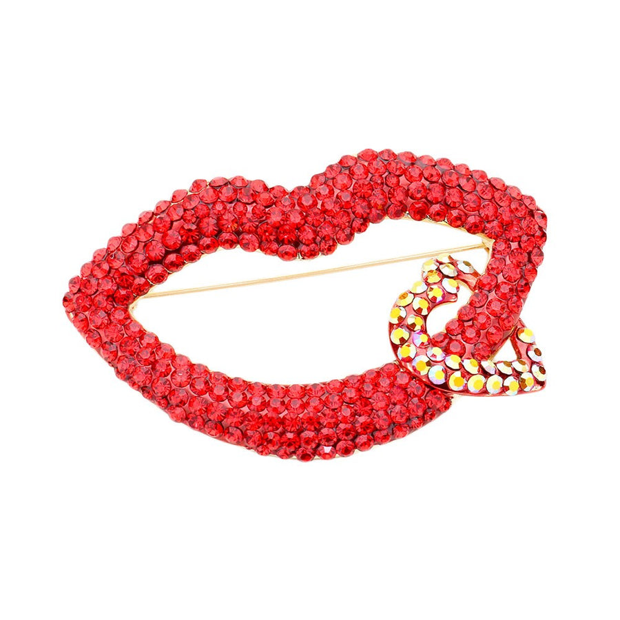 Romantic Red Sexy Lips Crystal Brooch