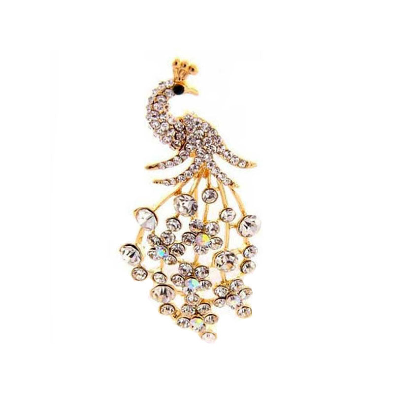 Rhinestone Gold Peacock Pave Brooch