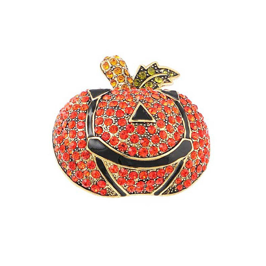 Jack-O-Lantern Rhinestone Gold Pave Brooch