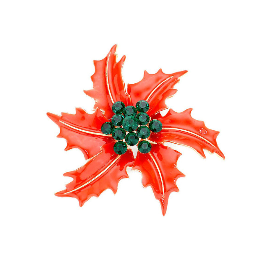Holiday Red Poinsettia Flower Brooch