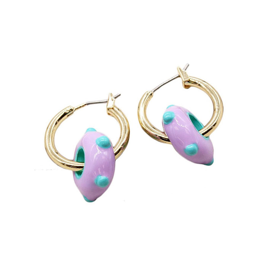 Lavender Enamel Round Barrel Huggie Hoop Earrings