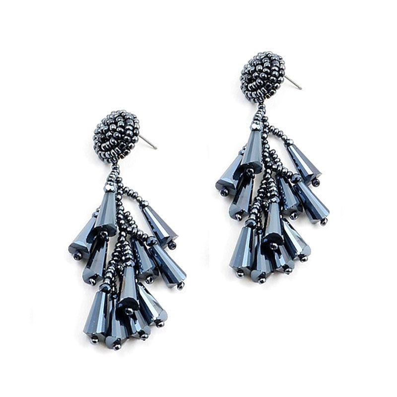 Stunning Pewter Beaded Tassel Statement Earrings