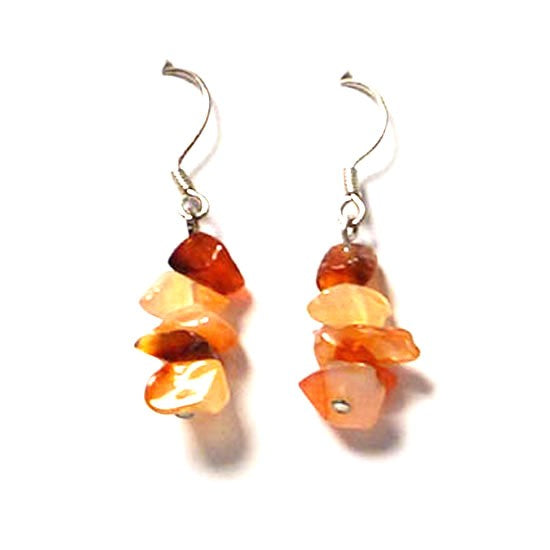 Genuine Carnelian Crystal Chips Sterling Silver Dangle Earrings