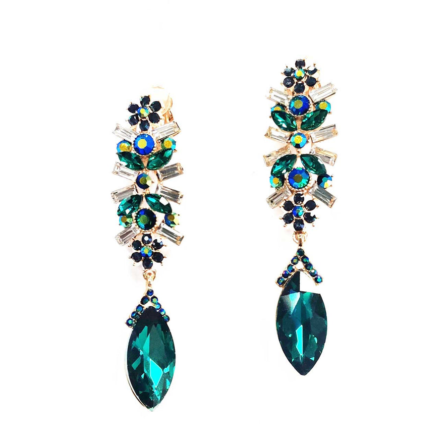 Sparkling Jumbo Green Marquise Clip On Statement Earrings