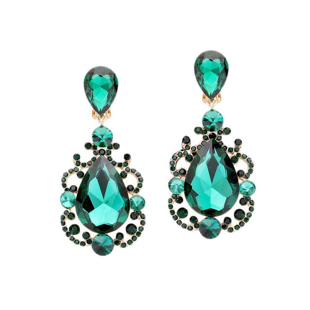 Sparkling Jumbo Green Teardrop Crystal Statement Earrings