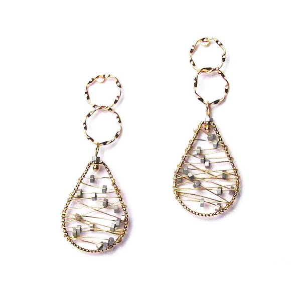 Double Loop Metallic Tear Drop Earrings