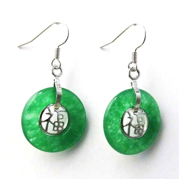 Green Jade Fook Dangle Loop Earrings