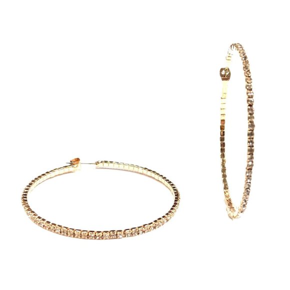 Sparkling Crystal Gold Oversized Hoop Earrings