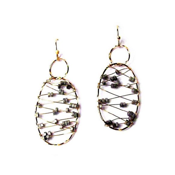 Metallic Gold Wire Oval Drop Earrings