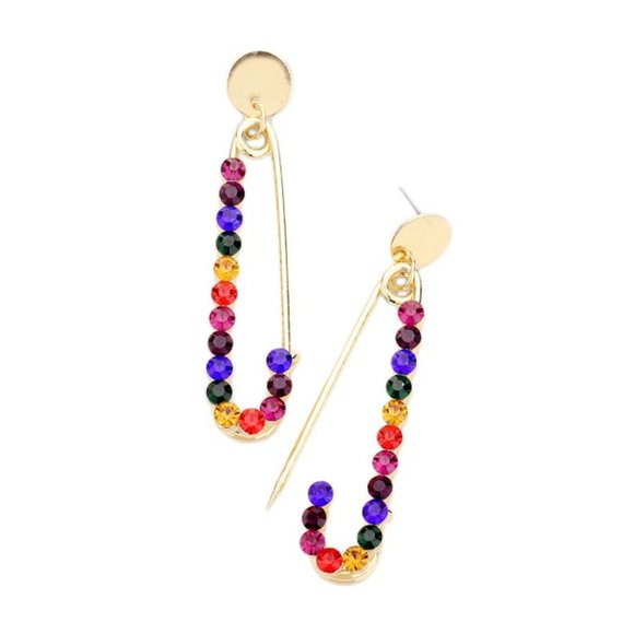 Rhinestone Pave Safety Pin Earrings