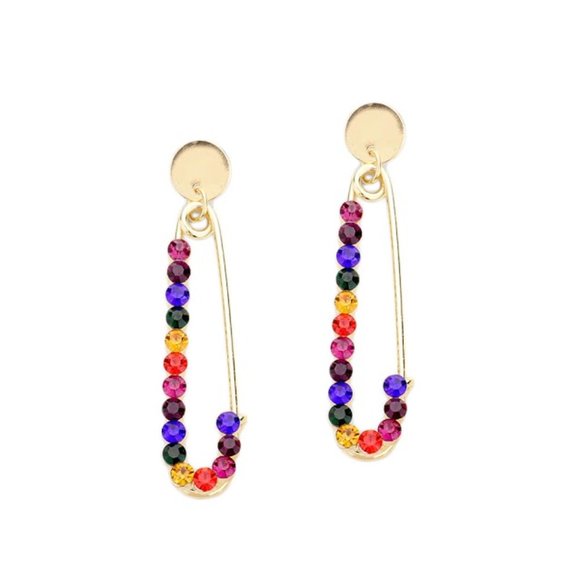 Rhinestone Pave Safety Pin Earrings