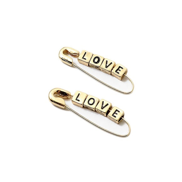 Love Gold Safety Pin Dangle Earring