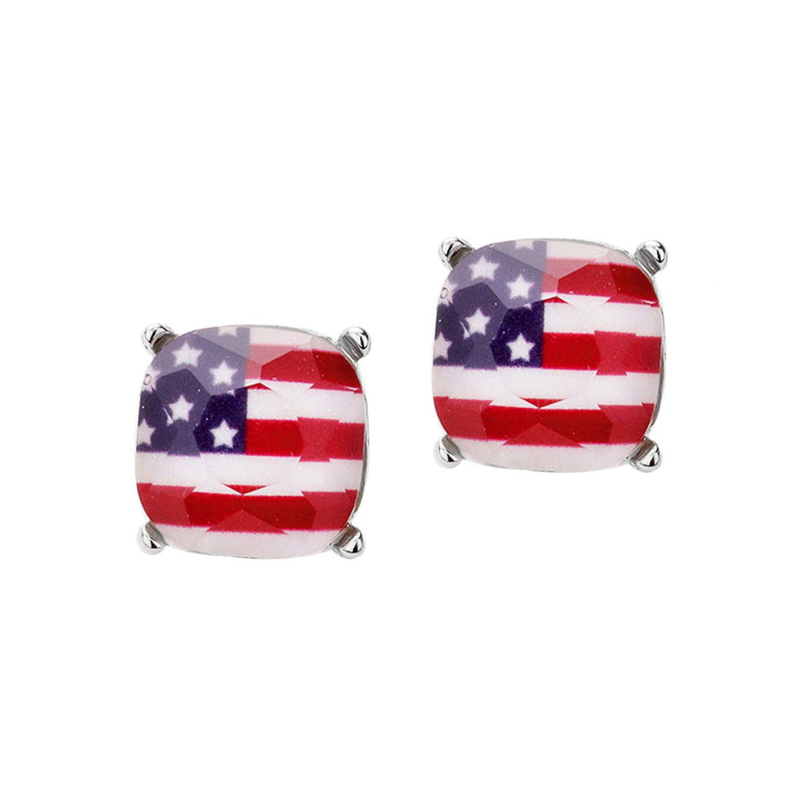 Patristic American Flag Square Stone Stud Earrings
