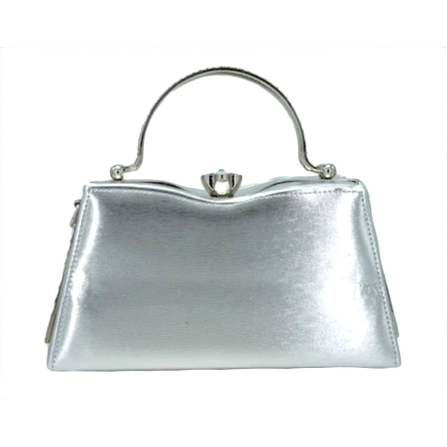 Silver Top Handle Evening Clutch Bag