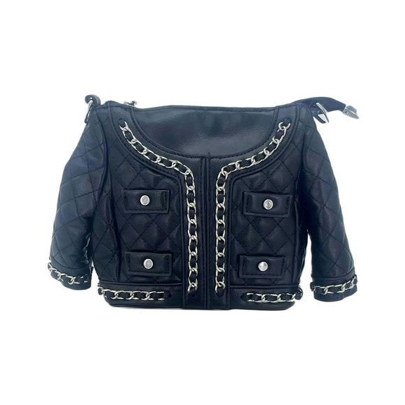 Chic Black Quilted Jacket Clutch Shoulder Bag
