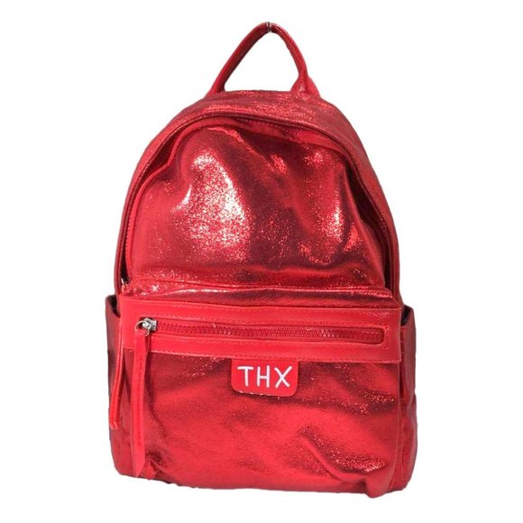 Shimmering Red Strap Leather Backpack Bag
