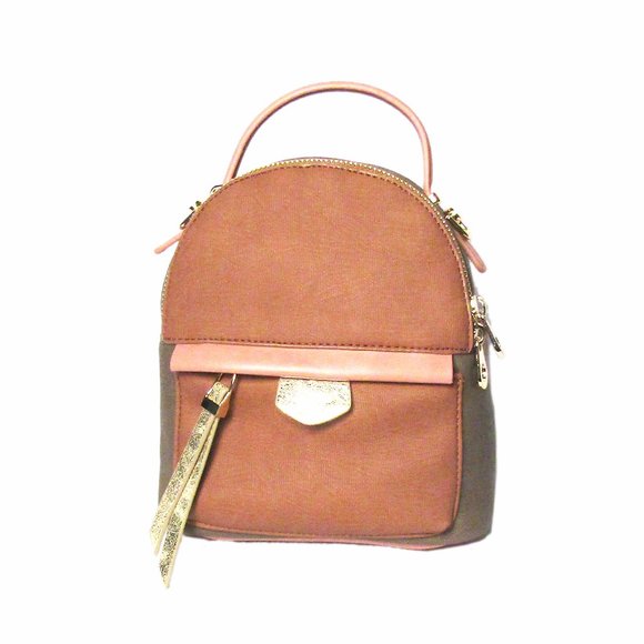 Tri-Color Pink Beige Strap Leather Backpack Bag