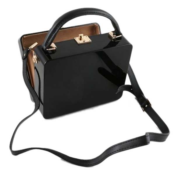 Designer Inspired Jazzy Glossy Black Boom Box Novelty Shoulder Bag
