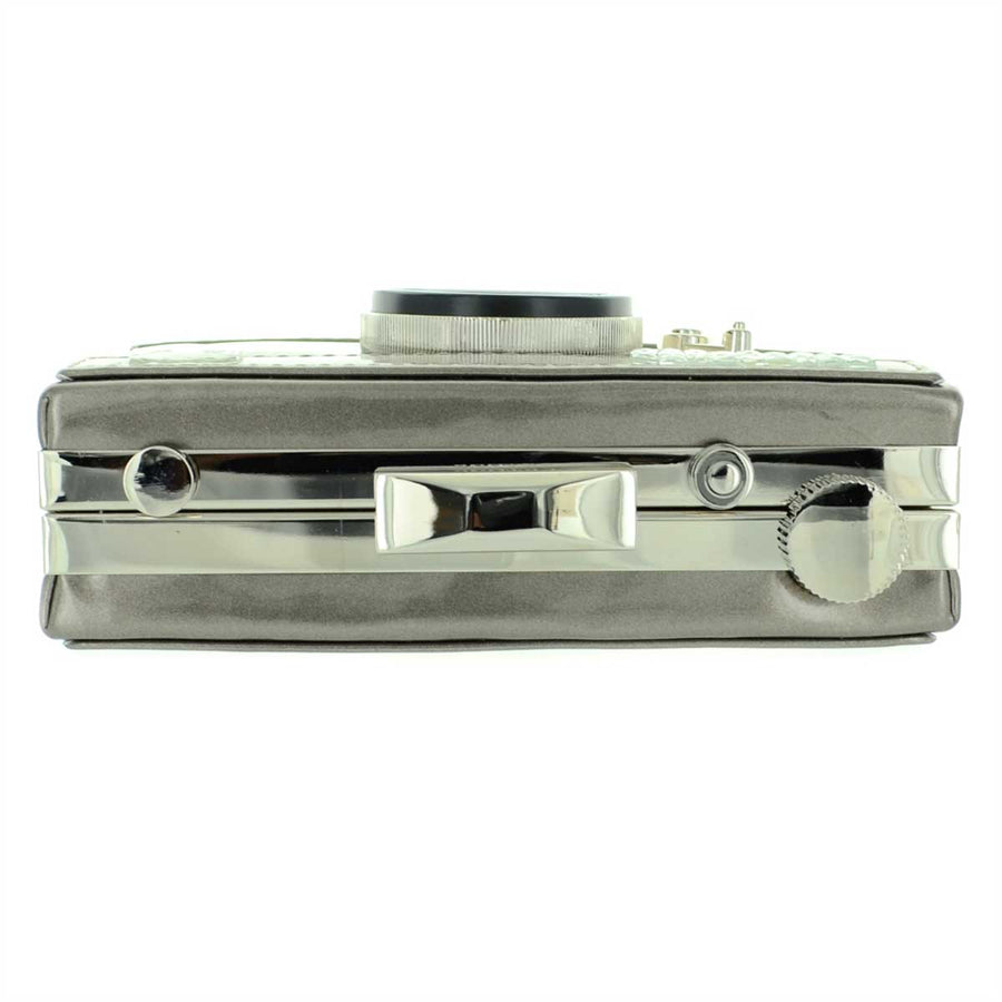 Whimsical “Say Cheese” Silver Camera Case Novelty Bag